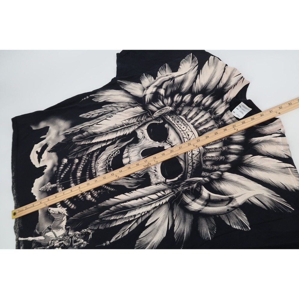 Jerzees Skull Native American T-Shirt Mens 2XL Black All Over Graphic Tee XXL - Picture 9 of 10
